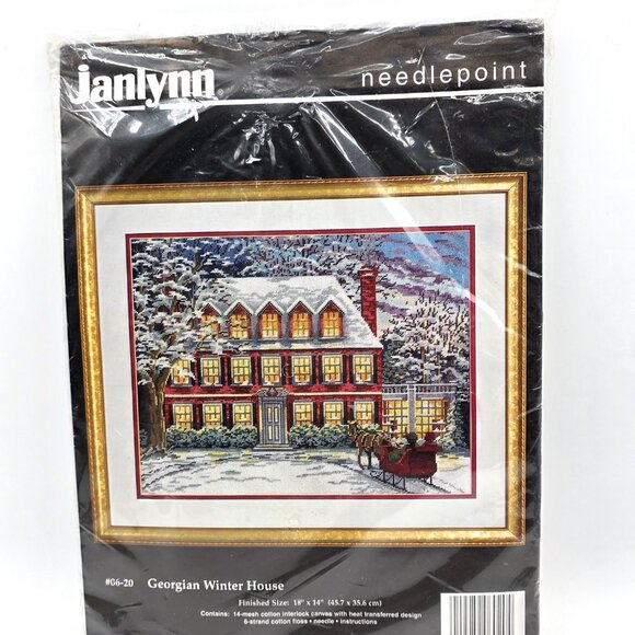 Vintage Janlynn Needlepoint Kit #06-20 Georgian Winter House Never Opened 1995 - Picture 7 of 8